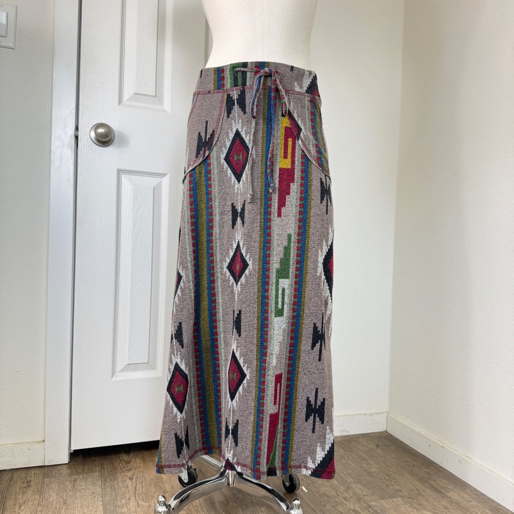 Coin 1804 Womens Southwestern Aztec Print Maxi Skirt One Size M Boho Y2K Hippie